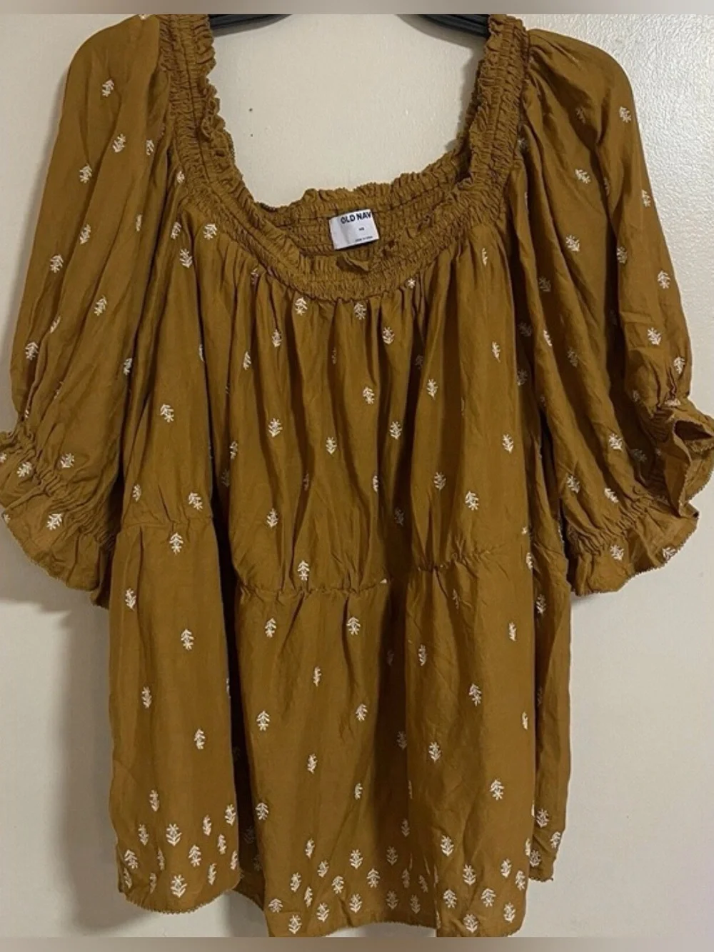 Old Navy Puff Sleeve Smocked Embroidered Babydoll Blouse Women’s Size 4X New
